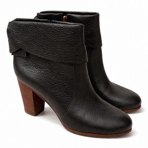 Kate Spade Lanise Black Pebbled Leather Ankle Boots Stacked Heel Size 7